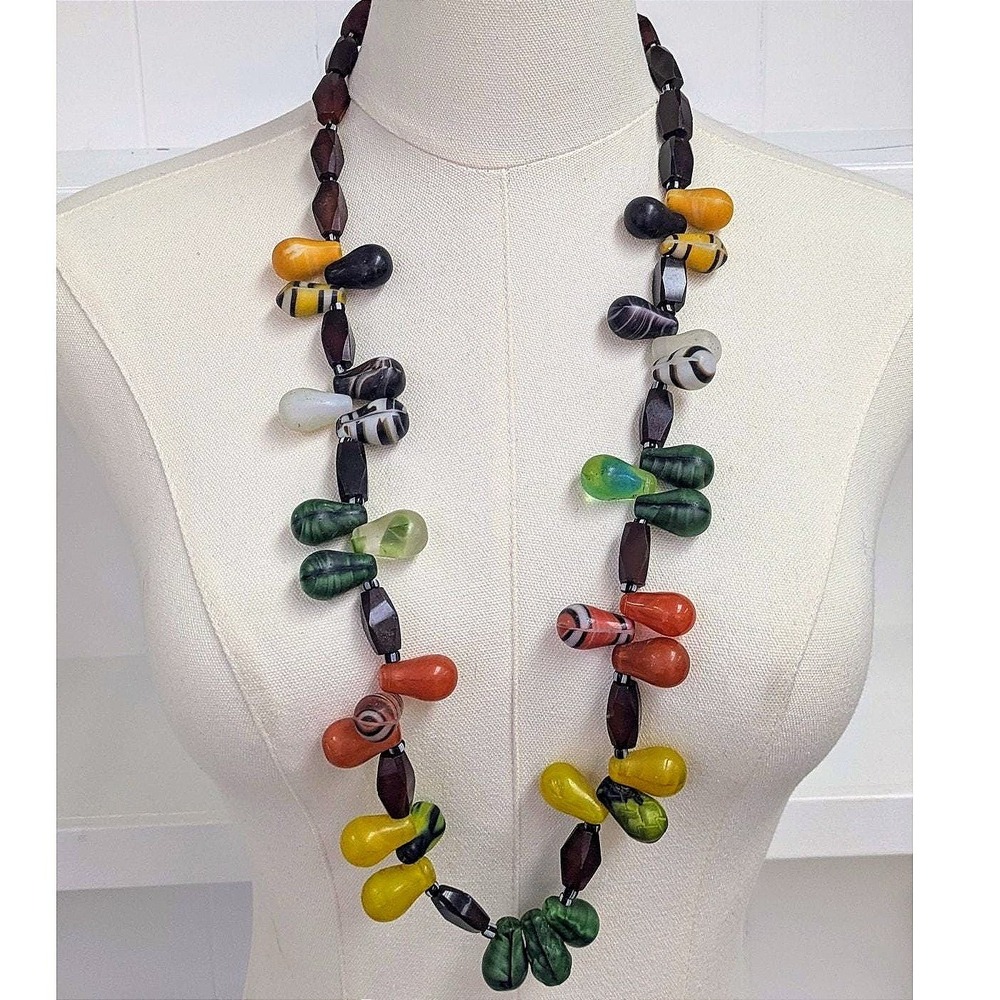 Vintage‎ 1930s Czech glass beaded necklace colorful Mali African trade bead - Picture 3 of 5